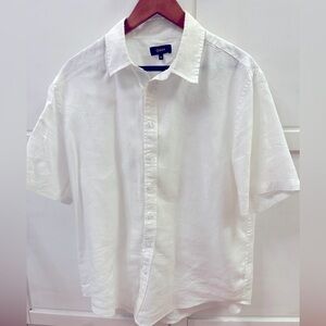 QUINCE 100% linen medium men white button down shirt sleeve collar shirt